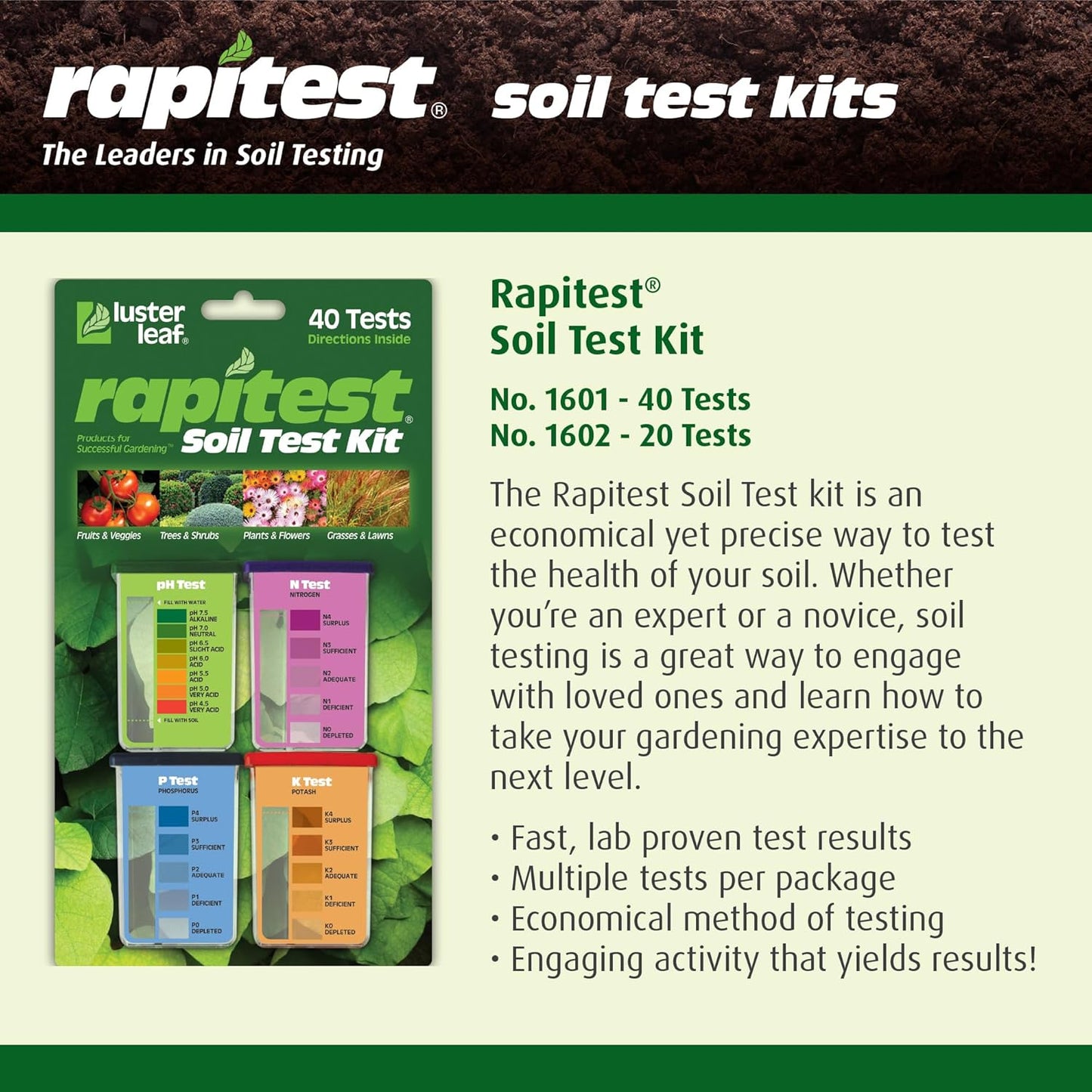 Rapitest Soil Test Kit for Gardens, Vegetables, Flowers and Lawns. USA