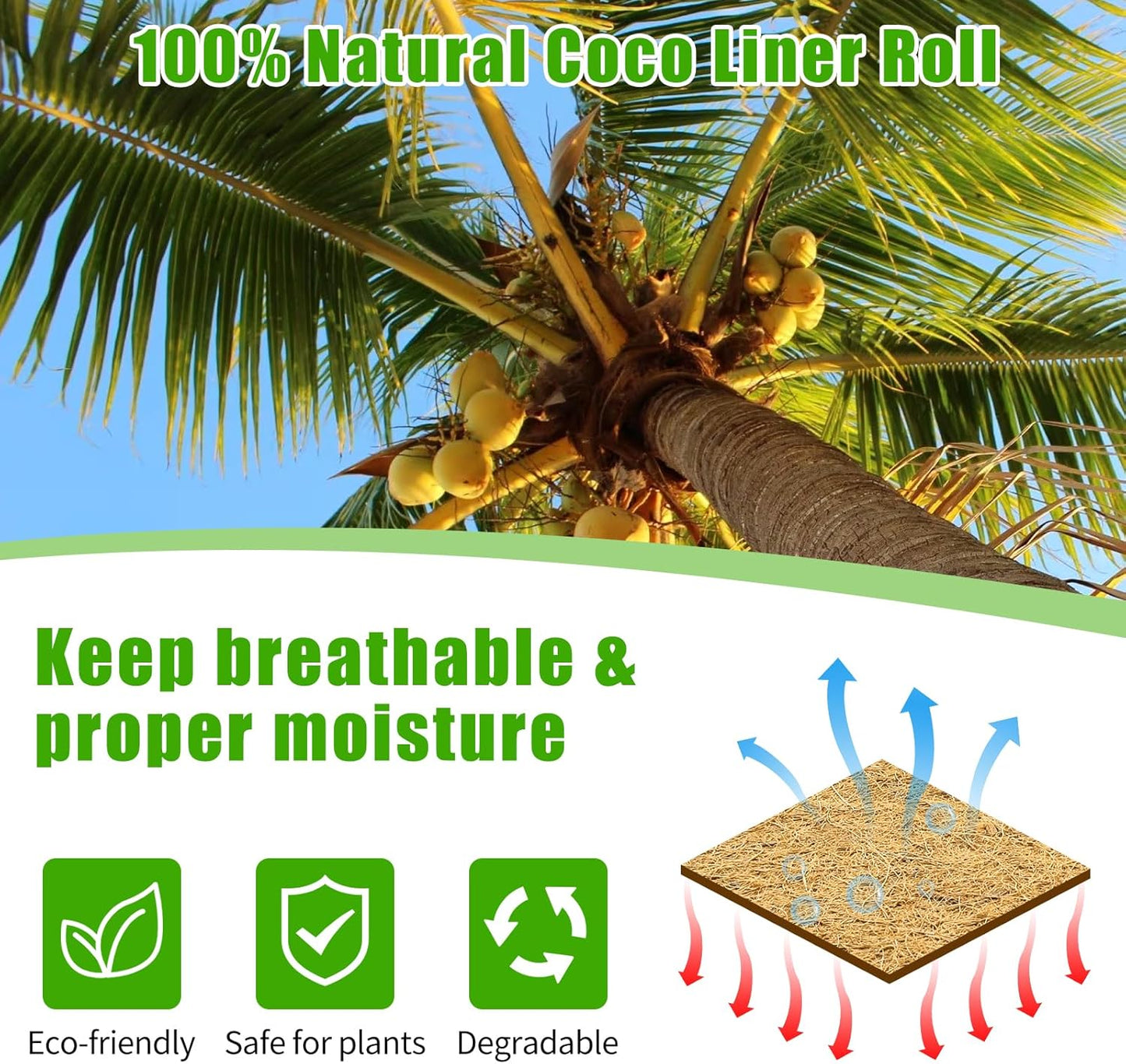 Coco Liner Roll 16x120 Inch, Natural Coconut Liners for Planter Flower Basket, Thick Coco Fiber Mat for Hanging Basket, Garden Decoration, Animal Pet Pads, Reptile Carpet (16 x 120 inch)