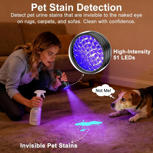 Vansky UV Flashlight Black Light, 51 LED Blacklight Pet Urine Detector