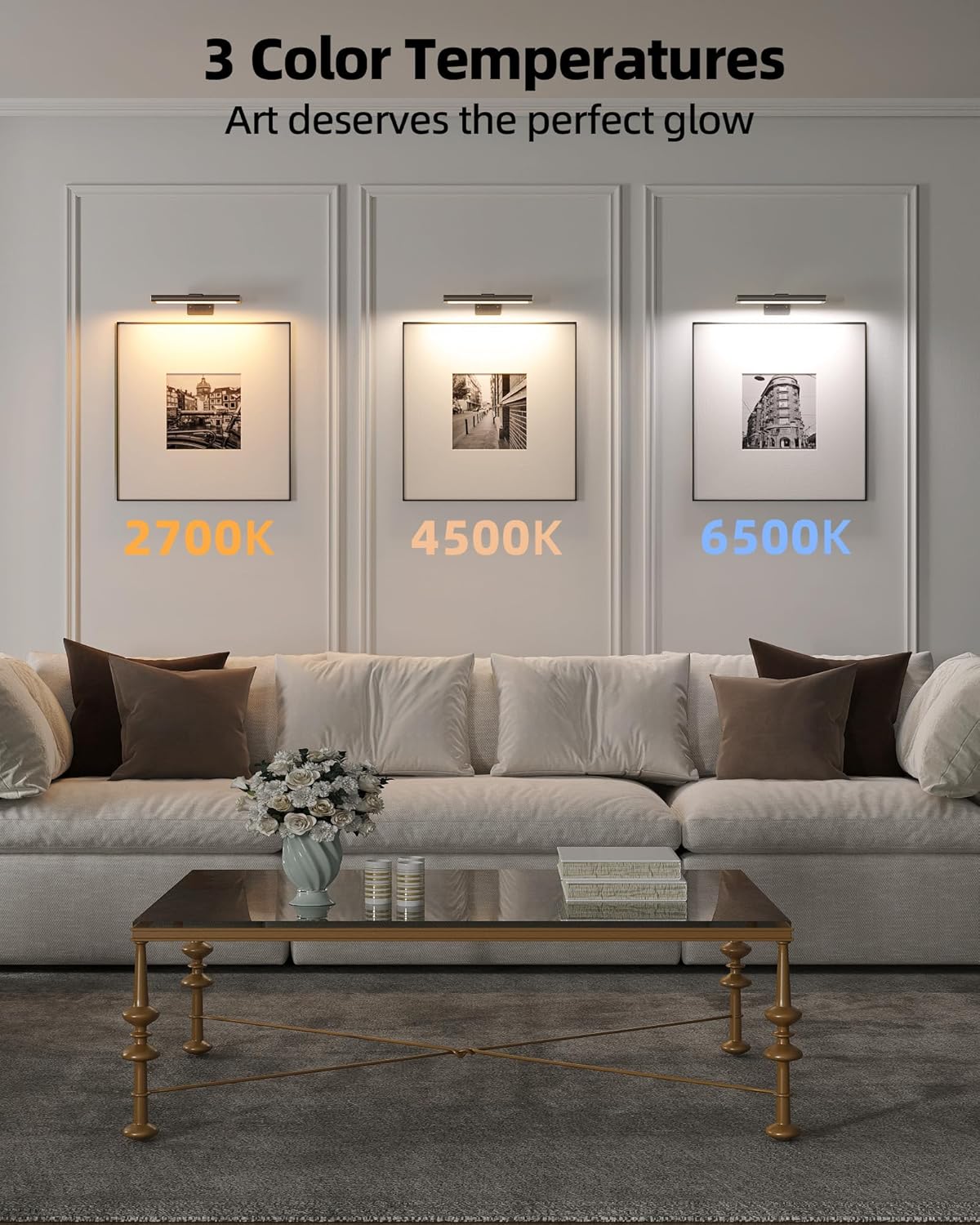 EZVALO Picture Light for Wall, Rechargeable 2400mAh Battery Lights Wireless Remote, 3 Color & Dimmable Magnetic 7.8'' LED Lights Display for Painting, Living Room, Gallery, Bedroom(Black-3P)