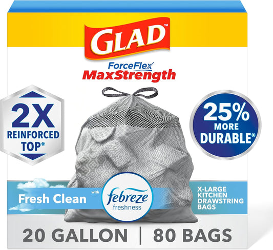 Glad ForceFlex MaxStrength XL Kitchen Trash Bags, 20 Gal, Fresh Clean,
