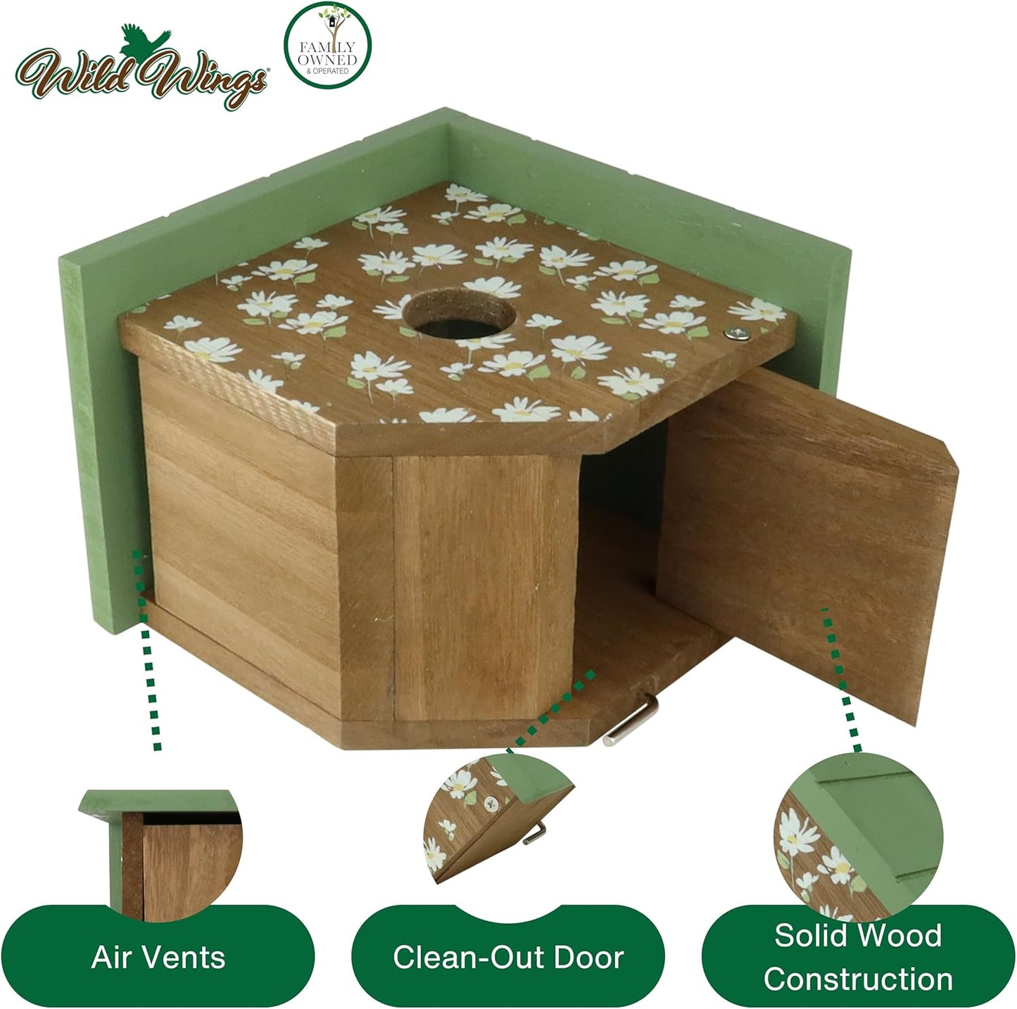 Wild Wings Decorative Wren House Springwood Daisy, Green