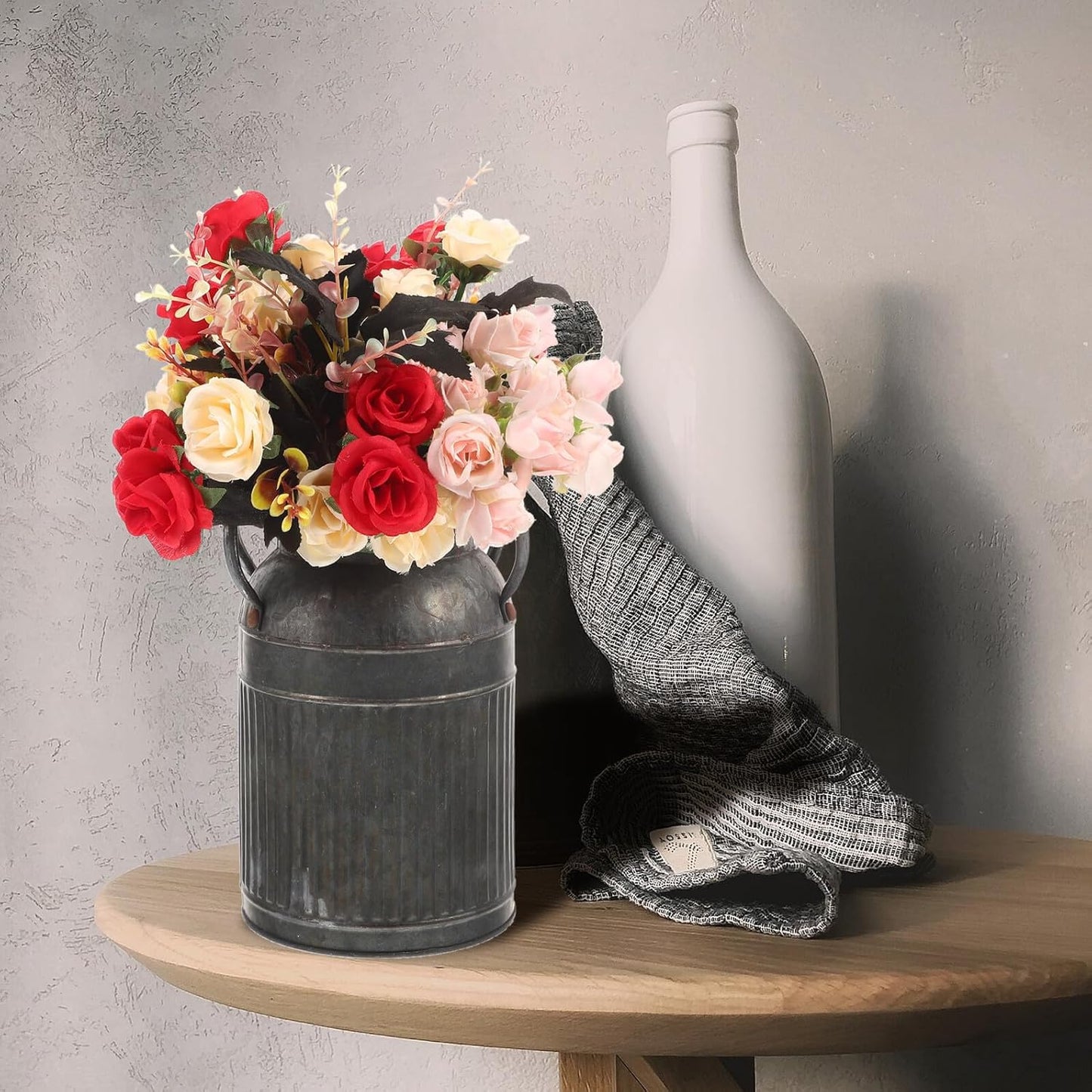 Vintage Metal Flower Bucket Planter, Rustic Decorative Floral Vase for