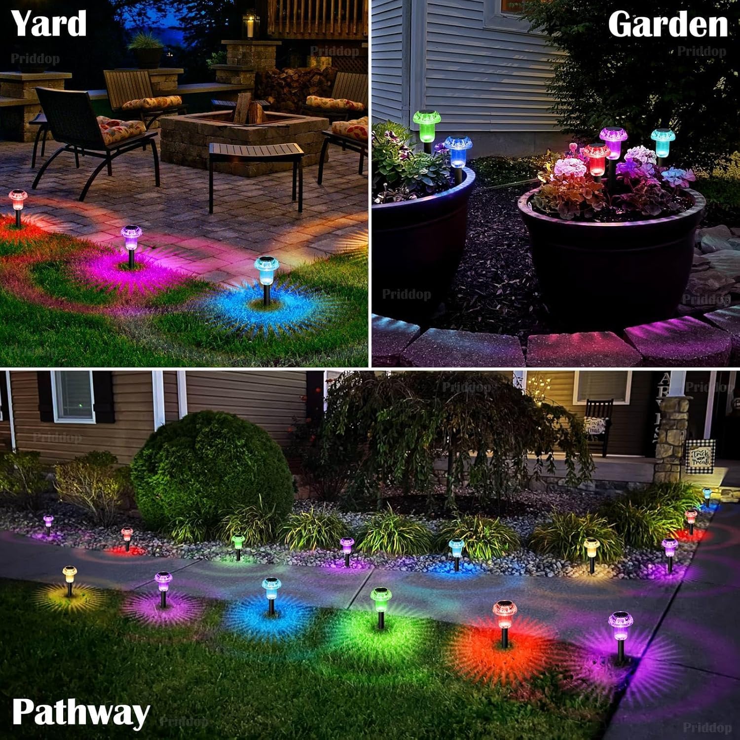 Solar Lights Outdoor Pathway Waterproof 8 Pack Color Changing LED Acry