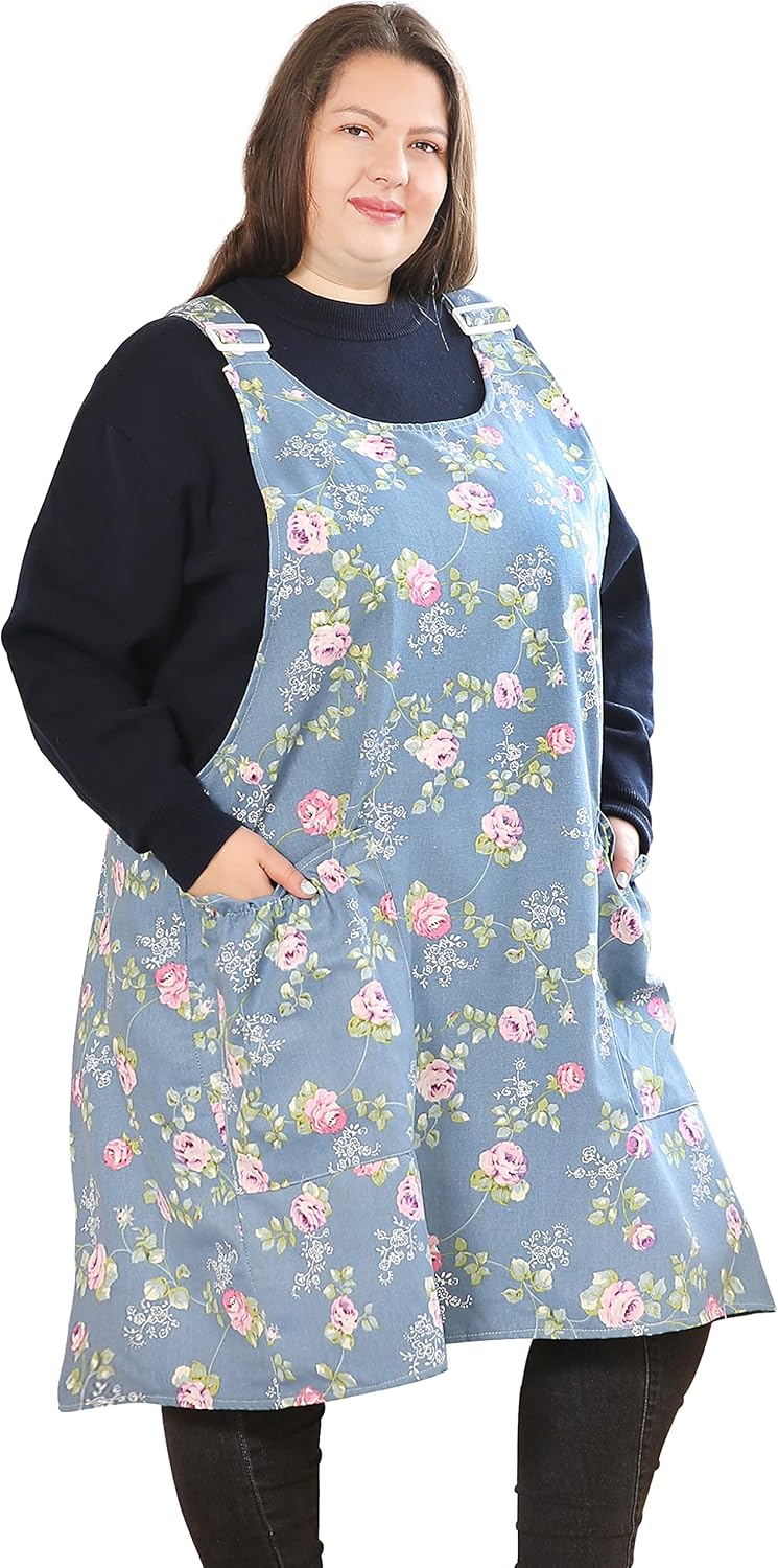 Big Plus Size Aprons for Women with Pockets Cotton Linen Baking Kitche