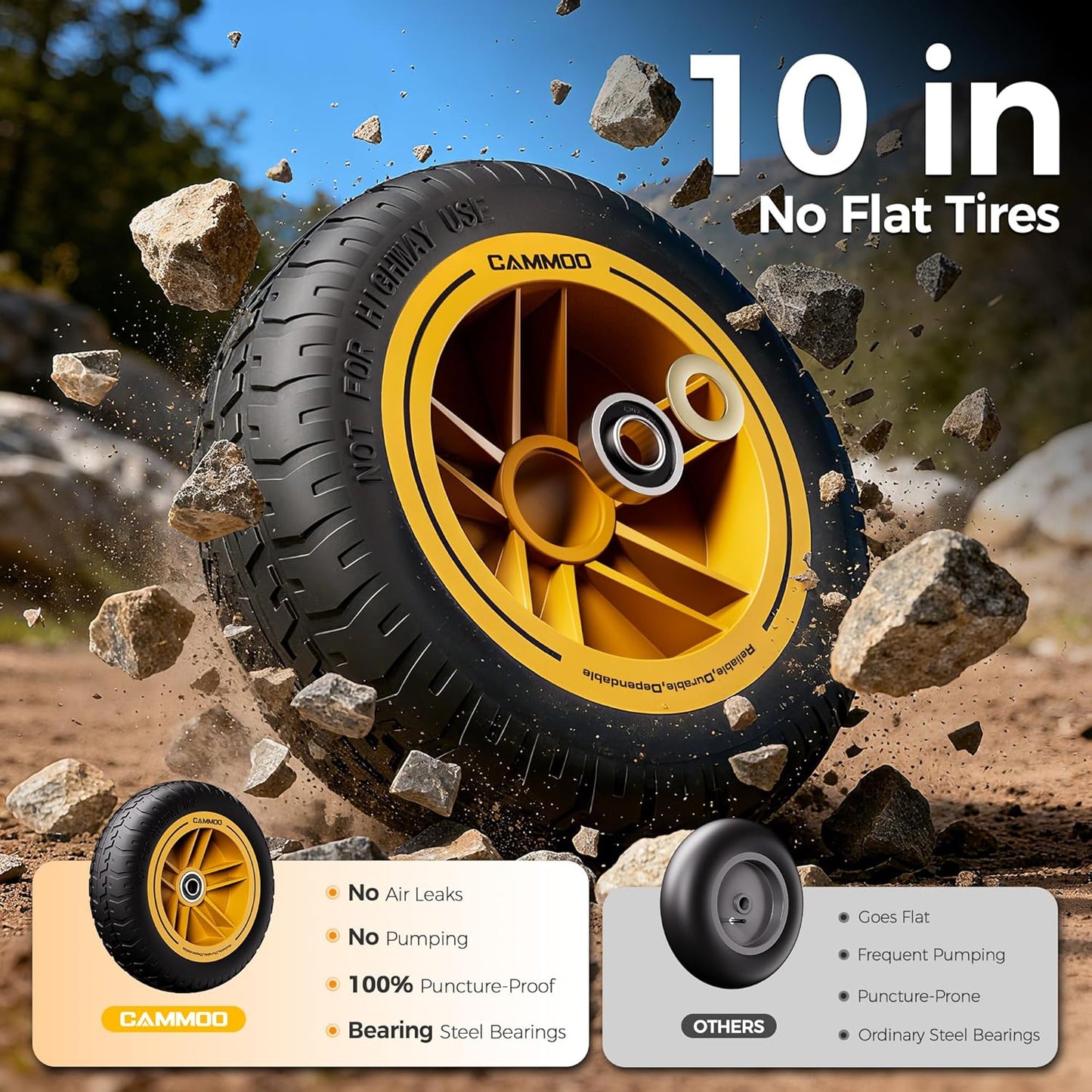 10in NO-FLAT TIRES 900lb Heavy-Duty Garden Dump Cart DIY Expandable Ca