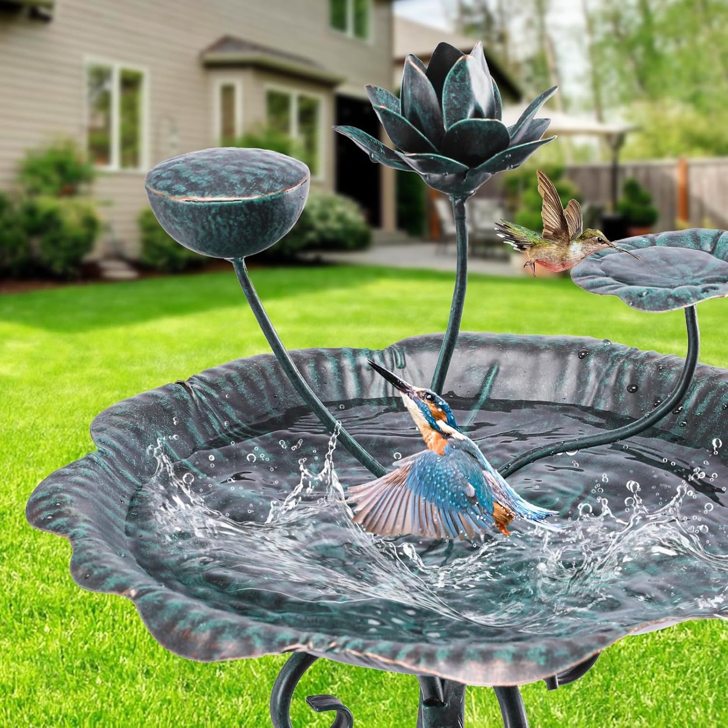 VCUTEKA Bird Bath with Flower Planter Pedestal, birdbath for Outdoors with Lotus, 33" Height Vintage Bird Baths for Garden Yard Patio Lawn Decor