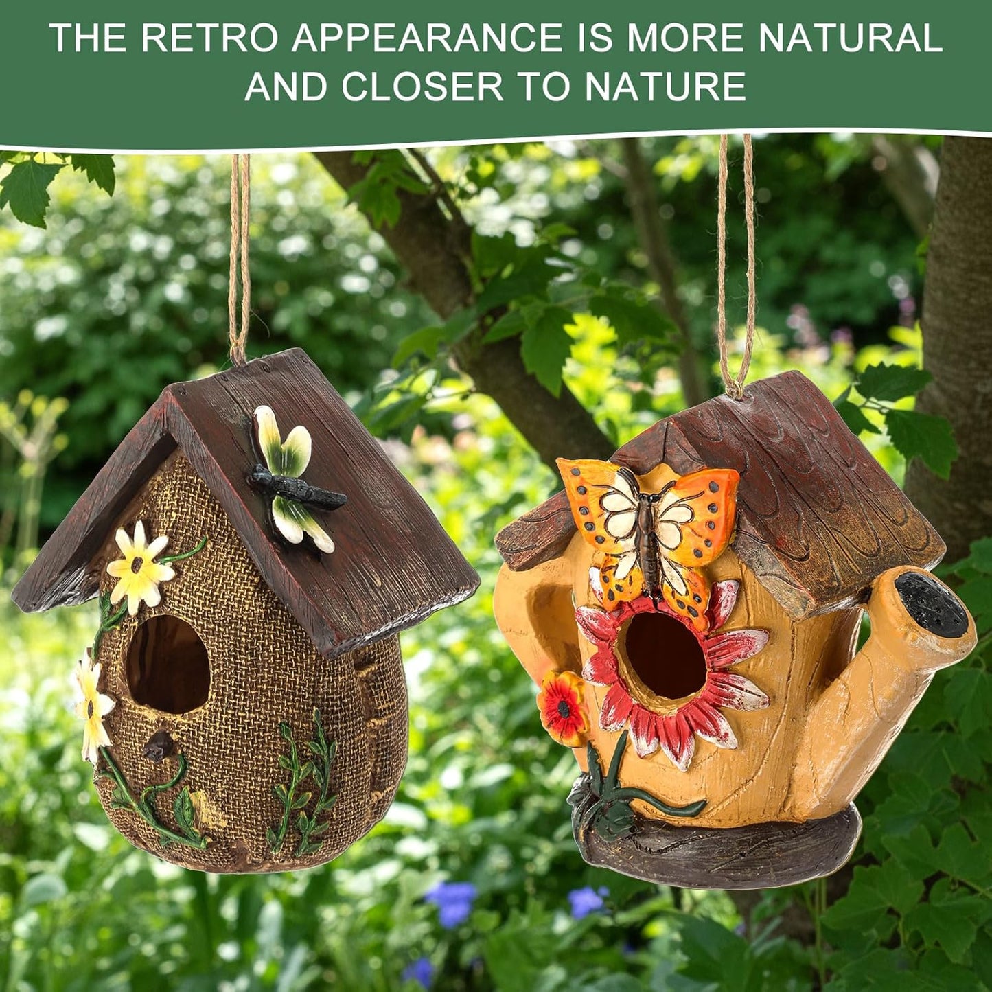 2 Pcs Birdhouse for Outside Hanging Bird Houses for Outdoor Colorful Decorative Cute Resin Birdhouses for Outside Indoors Nesting Garden Backyard Decor, for Bird Lovers(Novel)