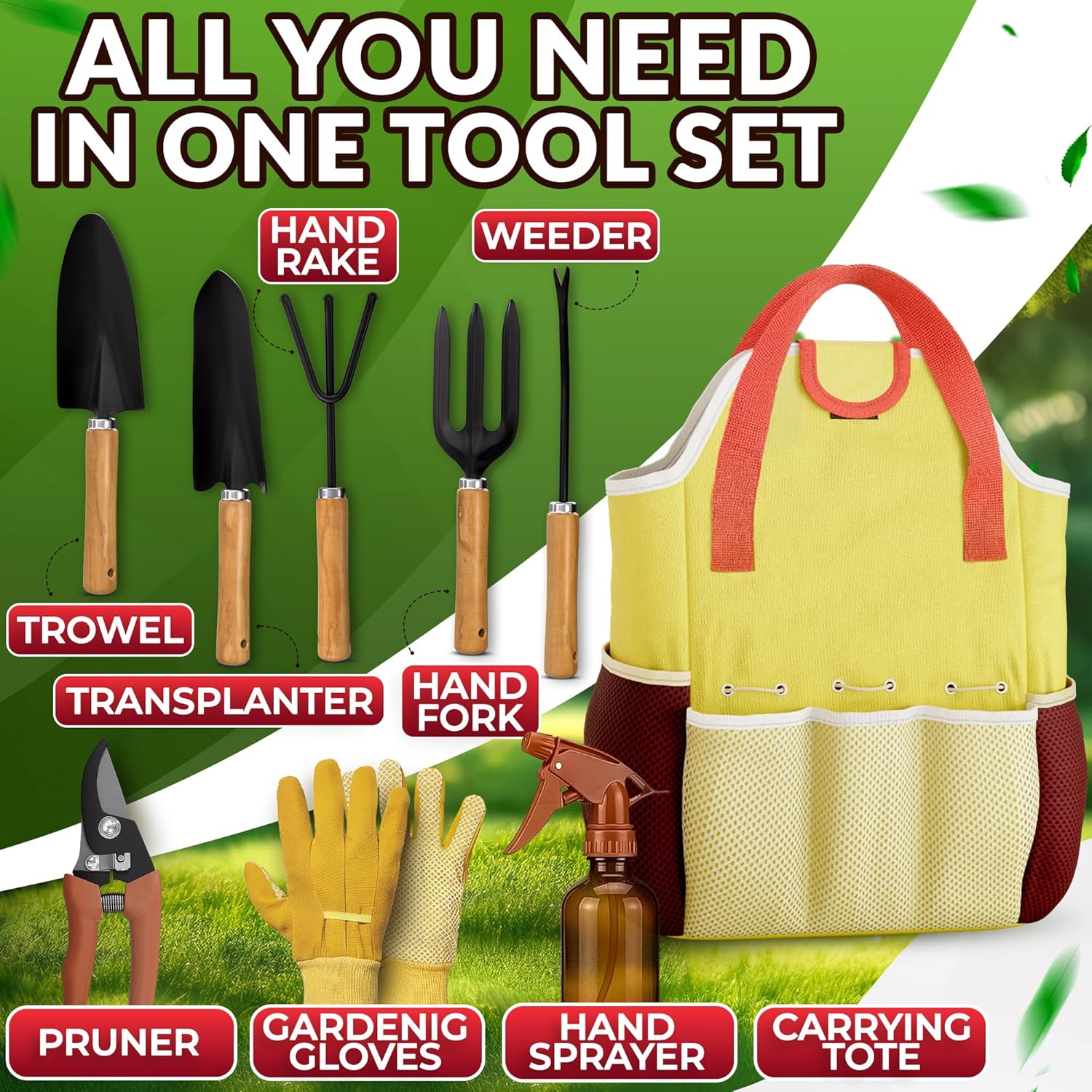 10 Pcs Gardening Tool Set for Women – All-in-One Garden Tools Set with