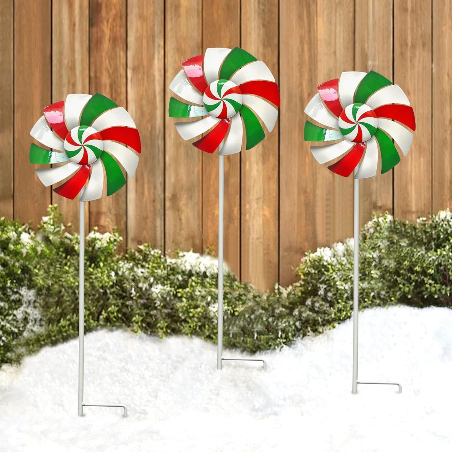 3 Pack Outdoor Metal Lollipop Wind Spinners Yard & Patio Christmas Dec