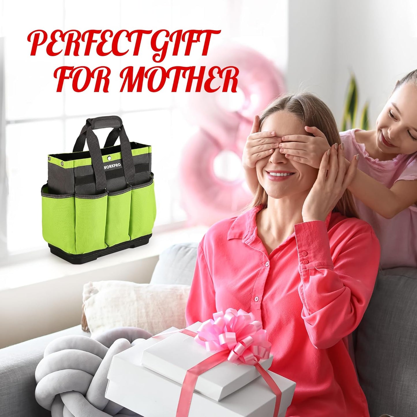 WORKPRO Garden Tool Bag with Waterproof Plastic Base, 8 Pockets Garden