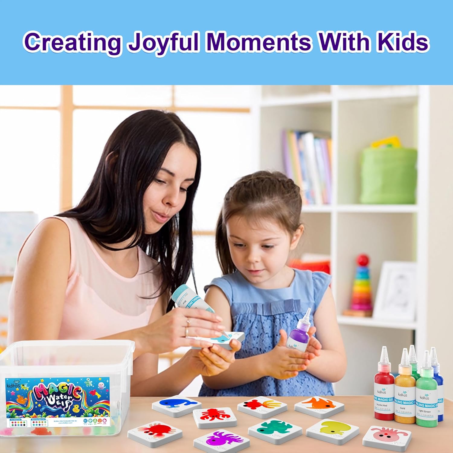 Kiditos Magic Water Elf Toy Kit – Squishies for Kids, 20 Gels & 10 Mol