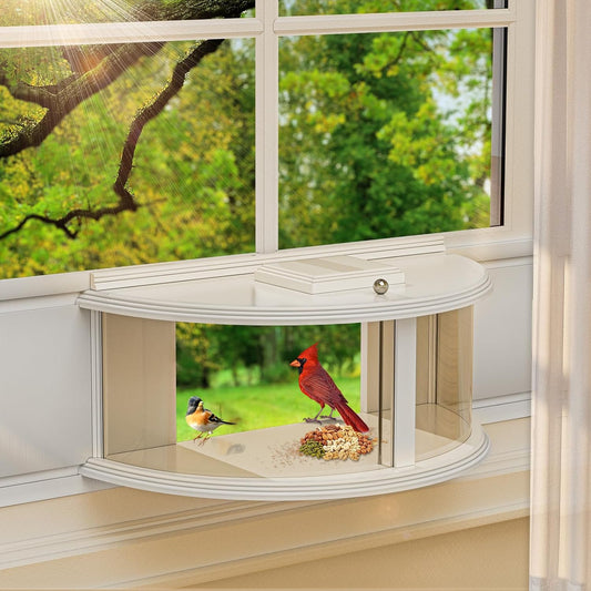 Window Bird Feeder for Viewing, 180° Extra Large Capacity Clear View Window Tray Bird Feeder, Fits Windows 31-41" Wide, Durable, Elegant, Window Bird Feeder Inside House - Best Gifts for Bird Lovers