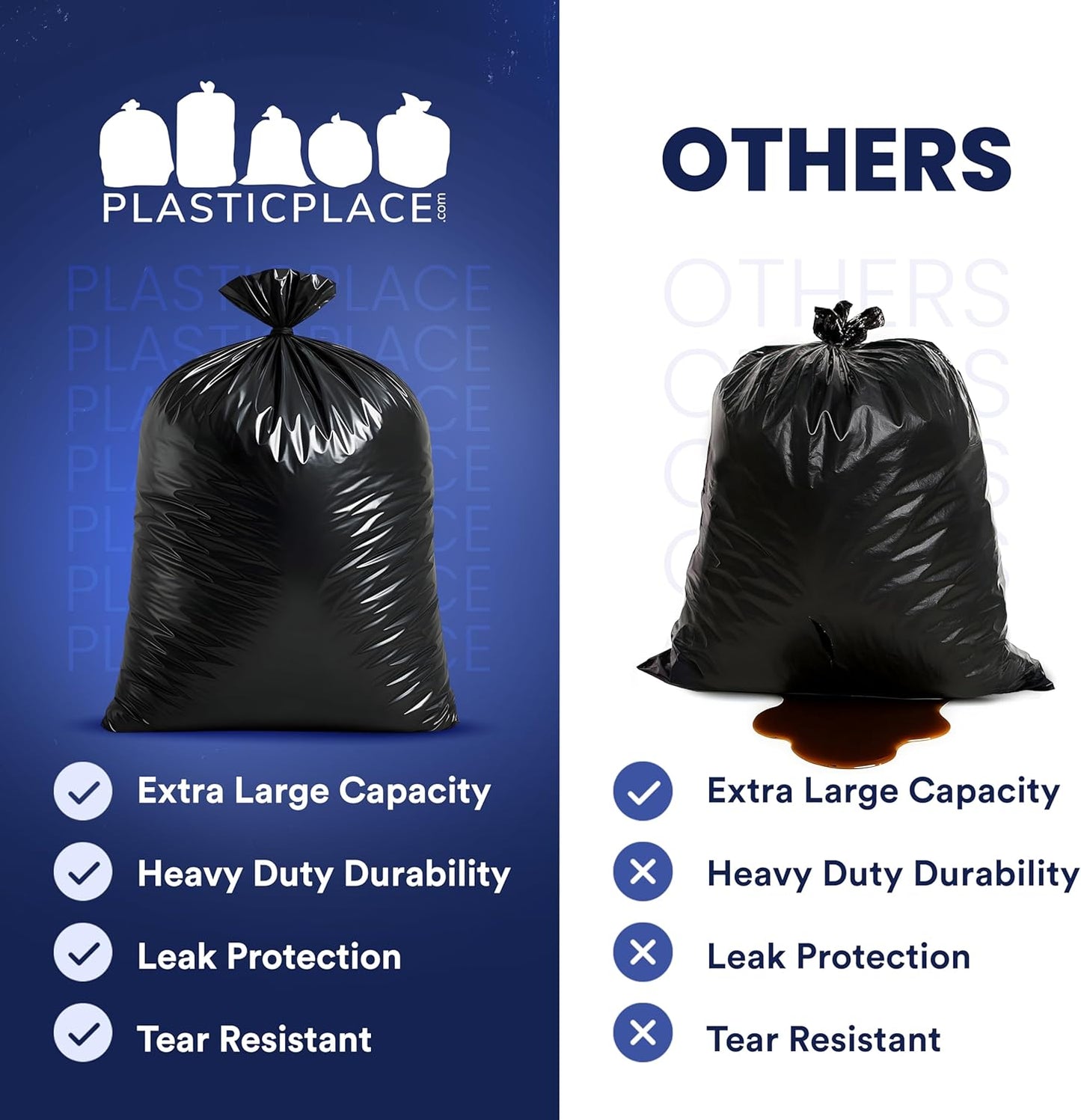 Plasticplace 95-96 Gallon Garbage Can Liners Heavy Duty 1.5 Mil Black Trash Bags Tear-Resistant Outdoor Garbage Bags for Rollaway Bins Large 61" x 68" Industrial-Strength Waste Bags (25 Count)