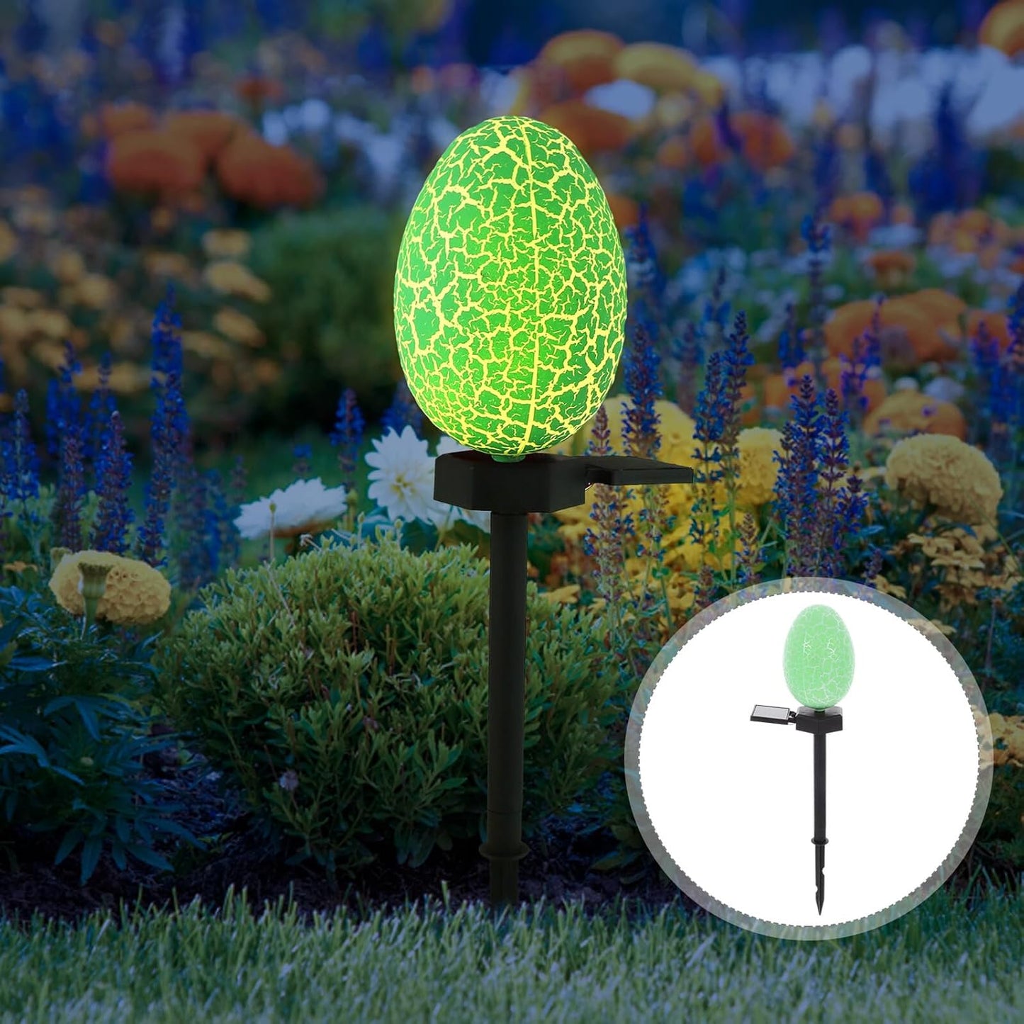 Solar Easter Egg Yard Light Outdoor Garden Solar Lamp LED Crackle Shell Landscape Decor Green Stake Light for Holiday Patio Lawn