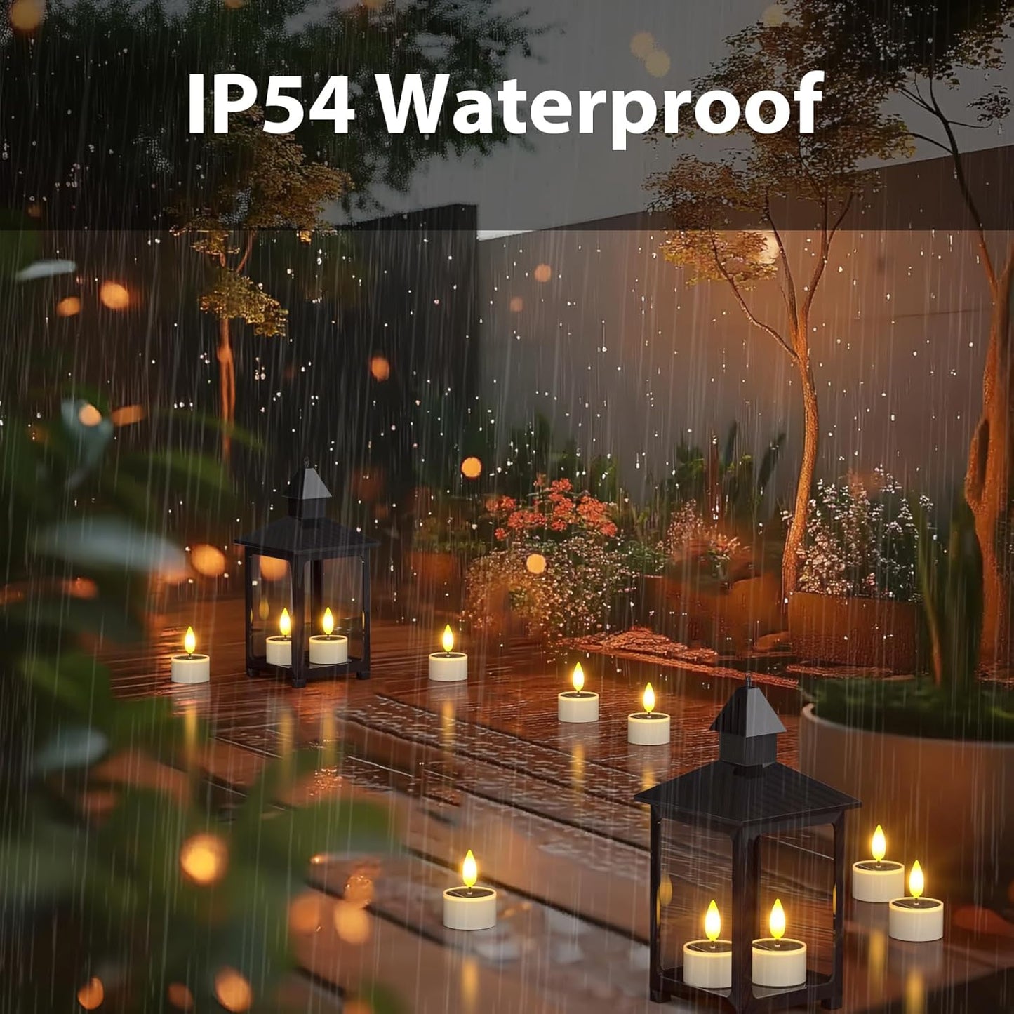 Yme Solar Tea Lights Candles, 12 Pack Small Rechargeable Battery Operated LED Flickering Flameless Tealight Candles with Dusk to Dawn Sensor for Outdoor Waterproof Garden Patio Yard Party Decor
