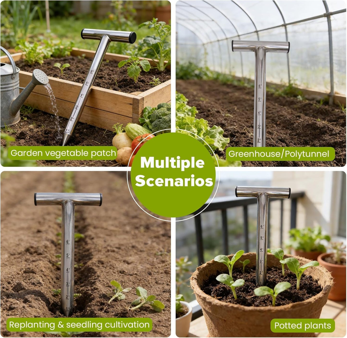 Dibbler Gardening Tool Stainless Steel, Hand Dibber Seed Planter Tool,