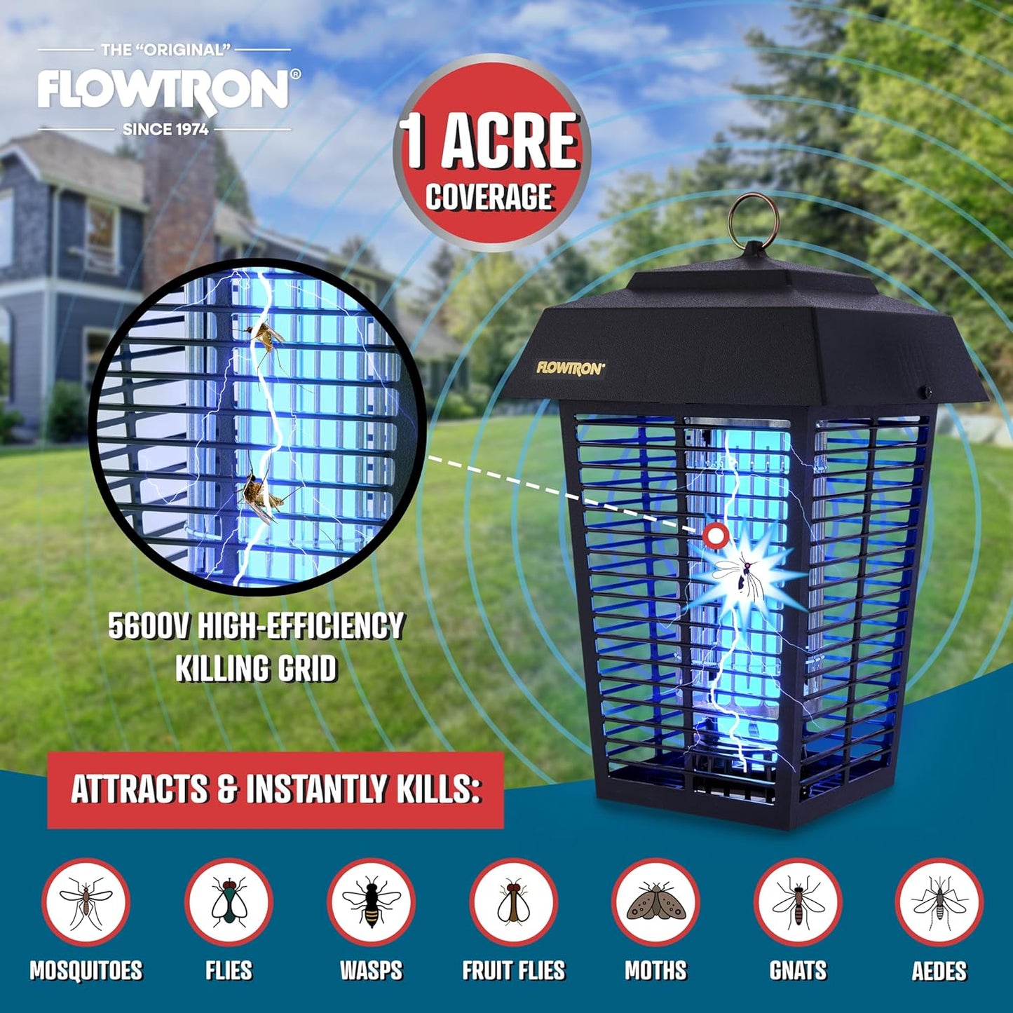 Flowtron Bug Zapper, 1 Acre of Outdoor Coverage with Powerful 40W Bulb