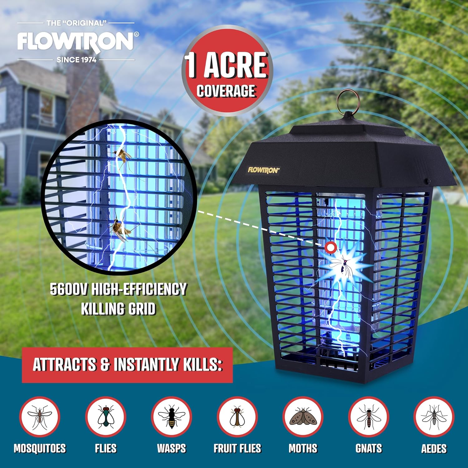 Flowtron Bug Zapper, 1 Acre of Outdoor Coverage with Powerful 40W Bulb