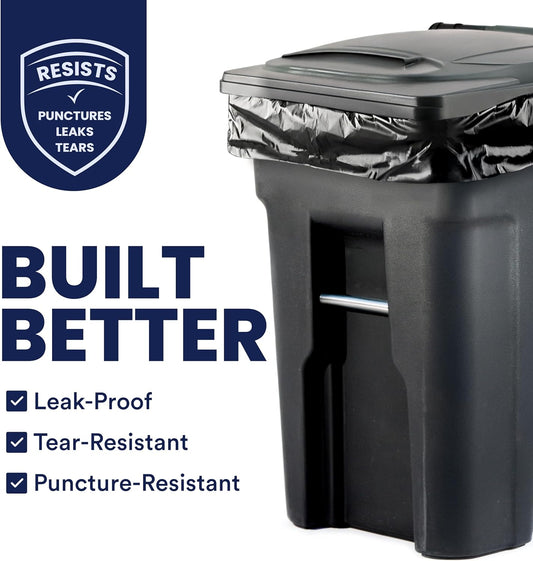 Plasticplace 95-96 Gallon Heavy Duty Black Trash Bags - Contractor Grade, Extra Large Garbage Bags for Construction & Outdoor Trash Cans, 1.2 Mil Thick, 61” x 68” (15 Count Roll)