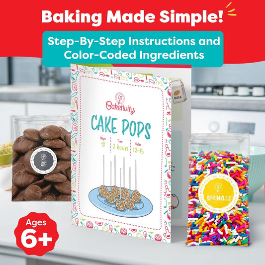 Baketivity DIY Cake Pop Baking Kit for Kids - Premeasured Ingredients,
