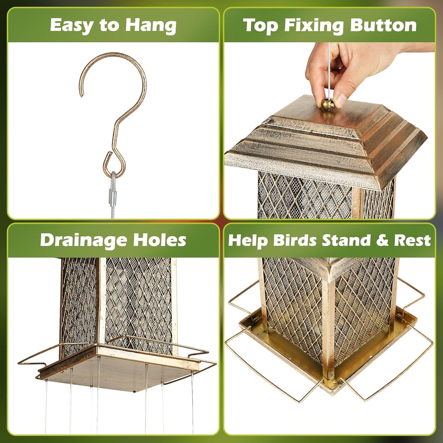 Bird Feeder, Heavy Duty Metal Bird Feeders for Outdoor Hanging, Large Capacity Wild Birdfeeder Lantern Shape Hold 4 LB Seed, Easy to Fill