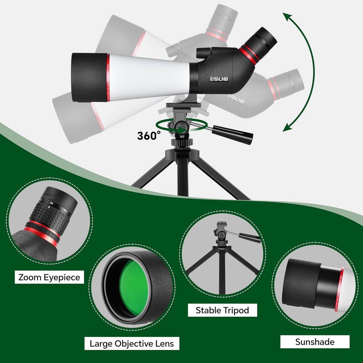 ESSLNB Spotting Scope with Tripod and Phone Adapter BAK4