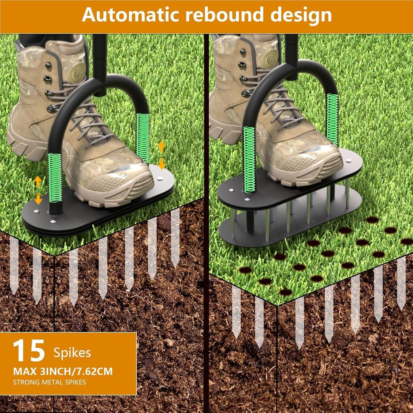 seasky Lawn Aerator, Manual Lawn Aerator Tool with Padded T-Handle, Wi