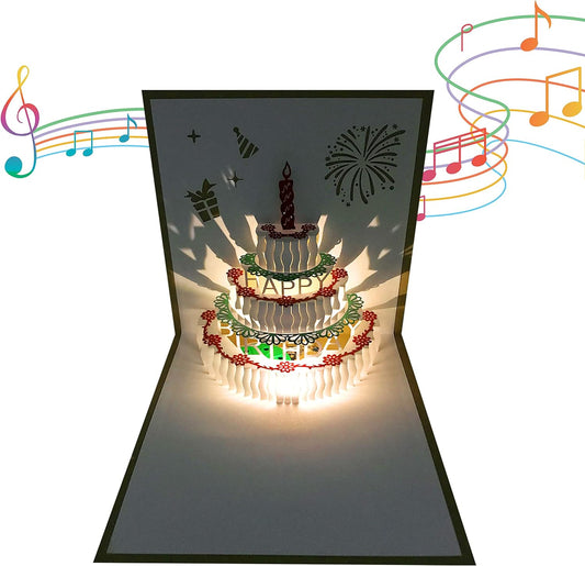 3D Pop Up Birthday Cards,Warming LED Light Birthday Cake Music Happy Birthday Card Postcards Pop Up Greeting Cards Happy Birthday Cards Best for Mom,Wife,Sister,Boy,Girl,Friends 1 Pack