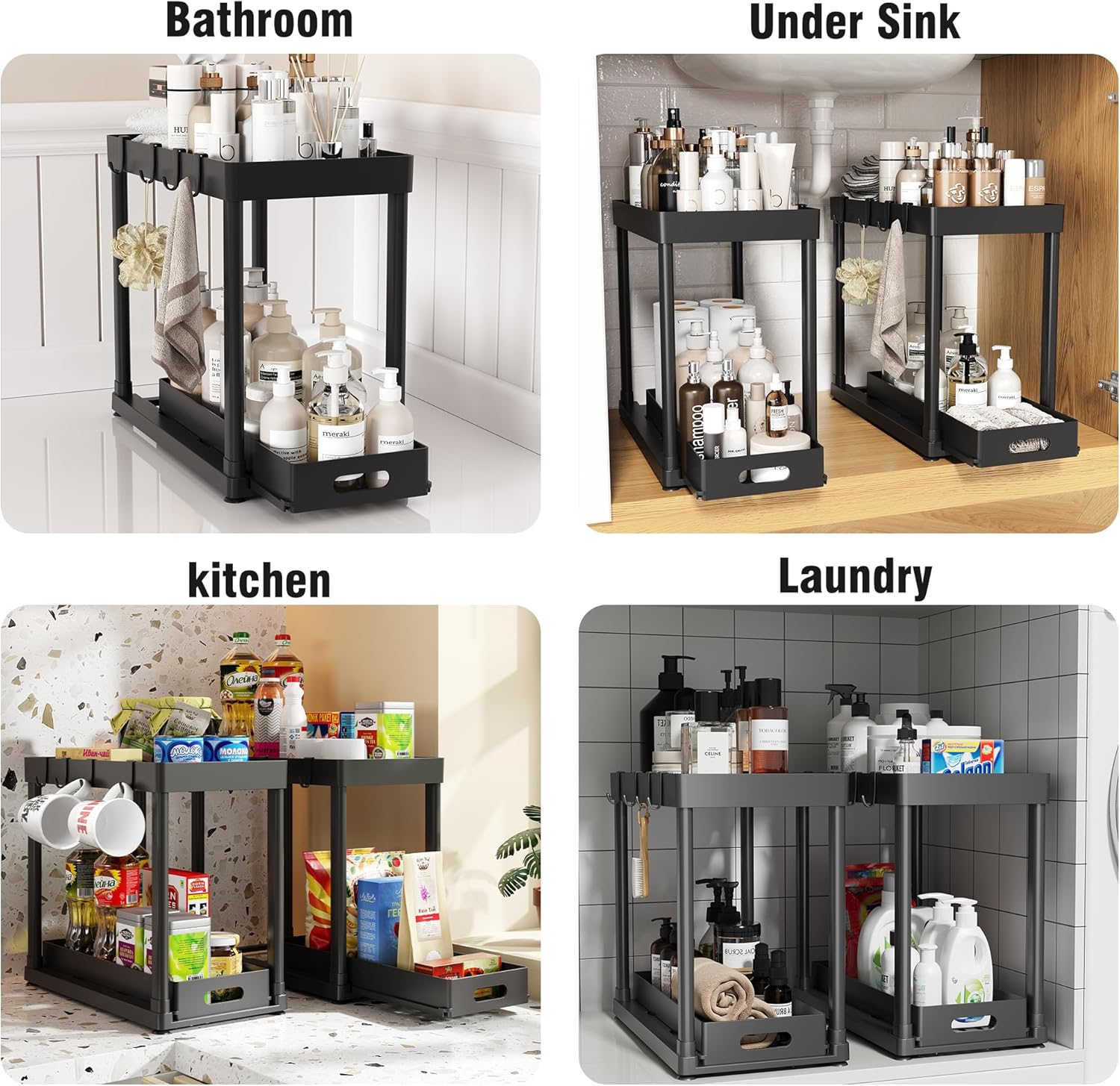 2 Pack Pull-Out Storage Organizers, Under Sink Organizer and Storage f