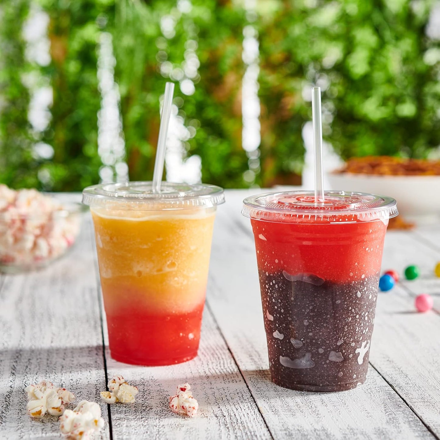GUSTO Clear Plastic Cups with Flat Lids [16 oz - 100 Count] - Disposable Iced Coffee Cups with Lids - PET Plastic Cold Cups for Smoothies, Juices & To-Go Drinks - Formerly Comfy Package