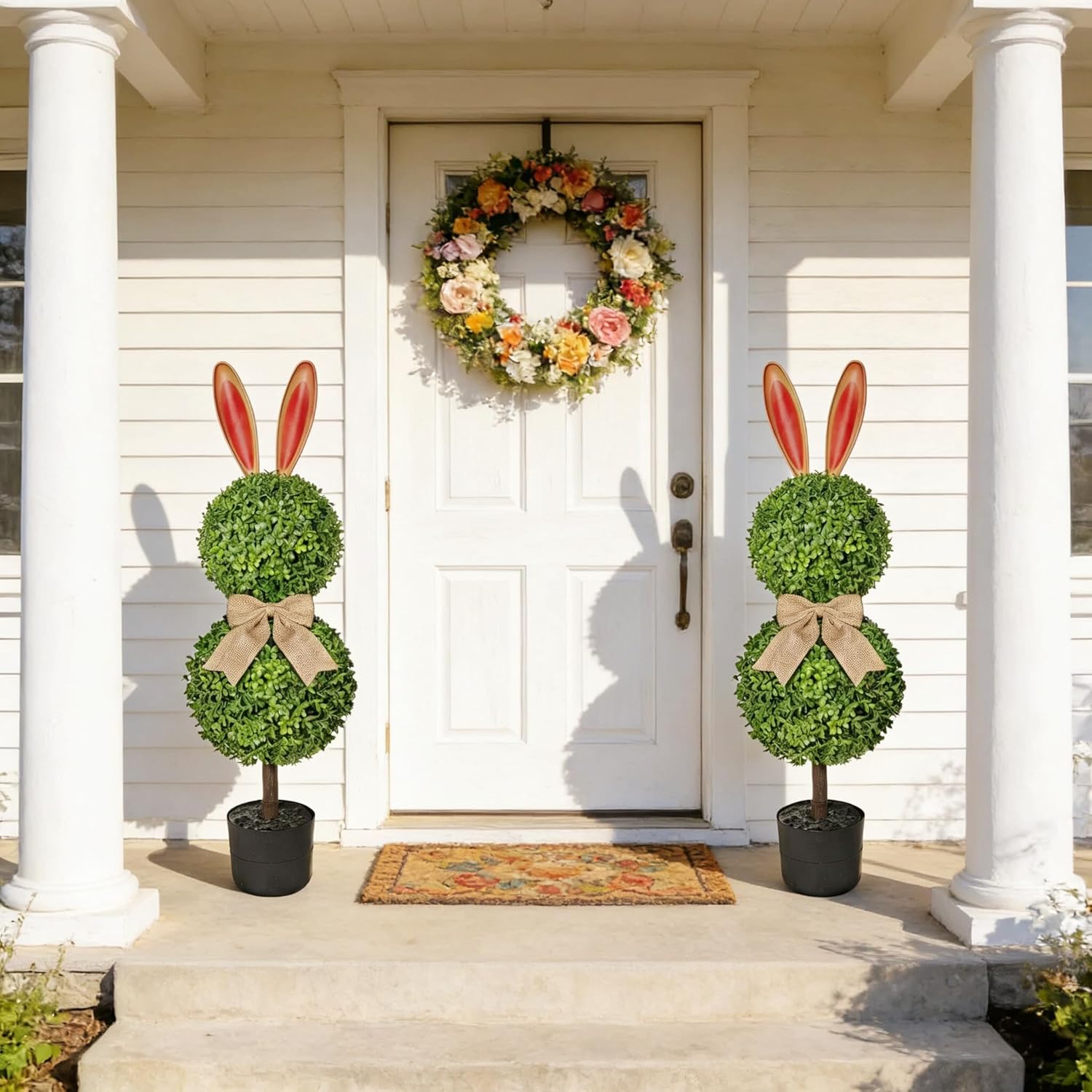 2 Pcs Easter Bunny Topiary 3 Ft Artificial Bunny Shaped Topiary Trees 