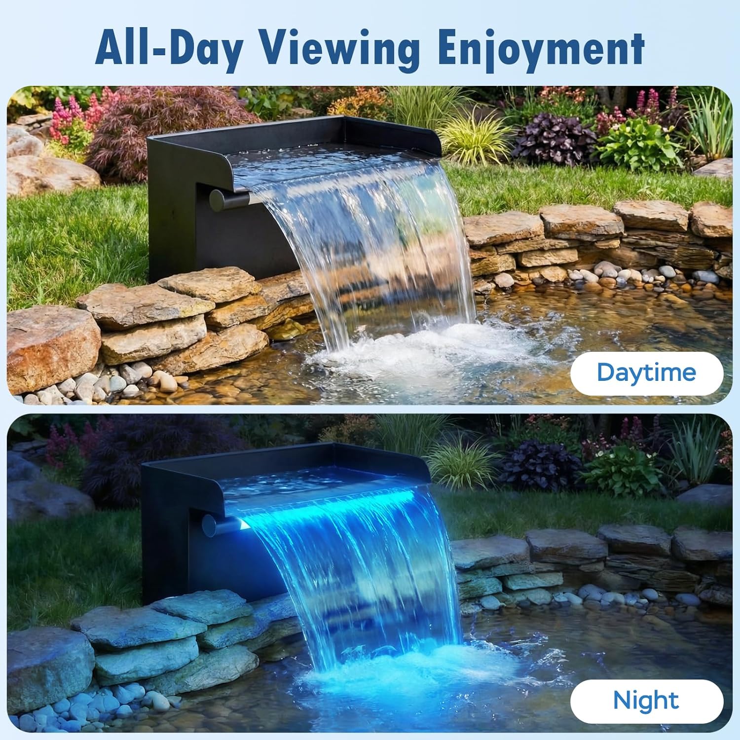 Pond Waterfall Spillway Kit, 12" Stainless Steel Spillway with Remote 