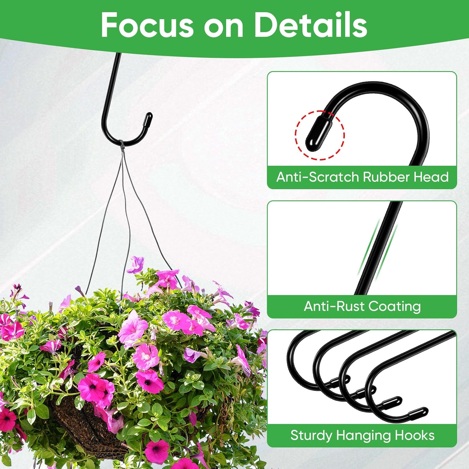 HiGift 8 Pack 12 Inch Long S Hooks for Hanging Plants, Large Plant Hoo
