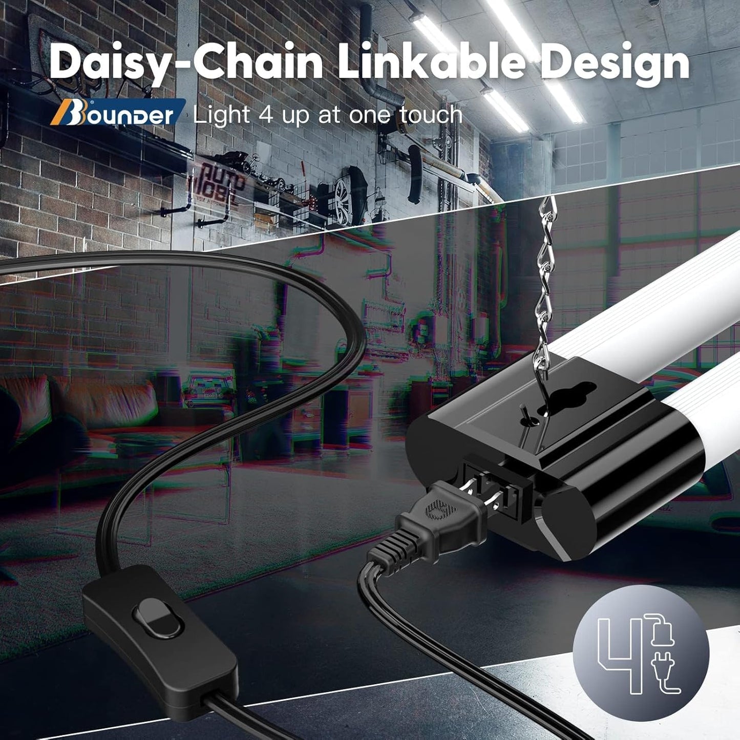Bbounder 10 Pack Linkable LED Utility Shop Light, 4400 LM, 6500K Cool 