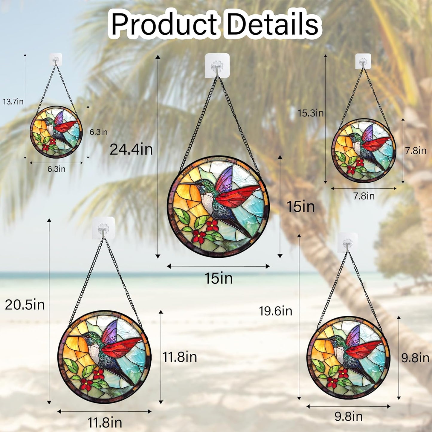 Stained Glass Window Hanging, Hummingbird Gifts Sun Catchers Diamond Glass Panel Hangings Birds Suncatcher Decor for Birthday for Women, Men, Wife, Aunt,and Mom 7.8X7.8IN