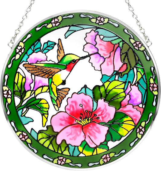 Hummingbird Sun Catcher - 100% Stained Glass Window Hanging, Indoor Window Decor, Suncatchers for Windows, Gifts for Women, Christmas (6.5 inch)