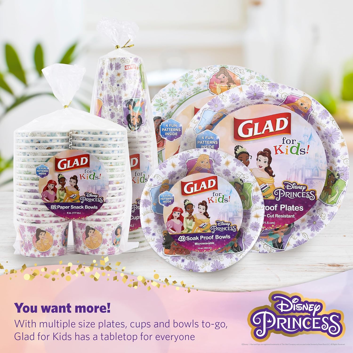 Glad Disney Princess Kids Paper Plates, Heavy Duty Soak Proof and Micr
