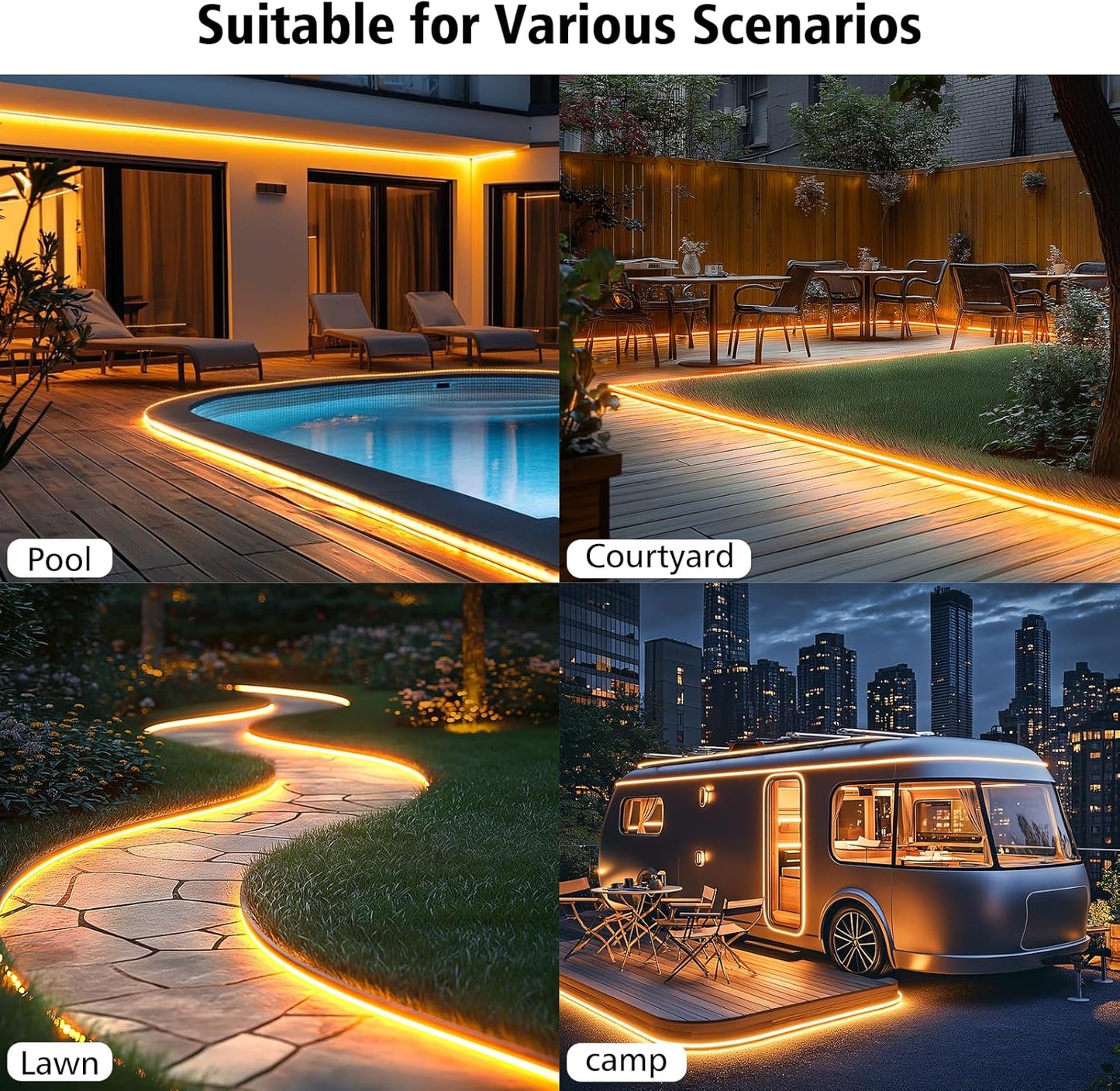 Solar Strip Lights Outdoor, 33Ft 640 LED Waterproof Strip Lights with Remote Timer Dimmable Outside Strip Light for Garden Yard Party Decor (No Adhesive)
