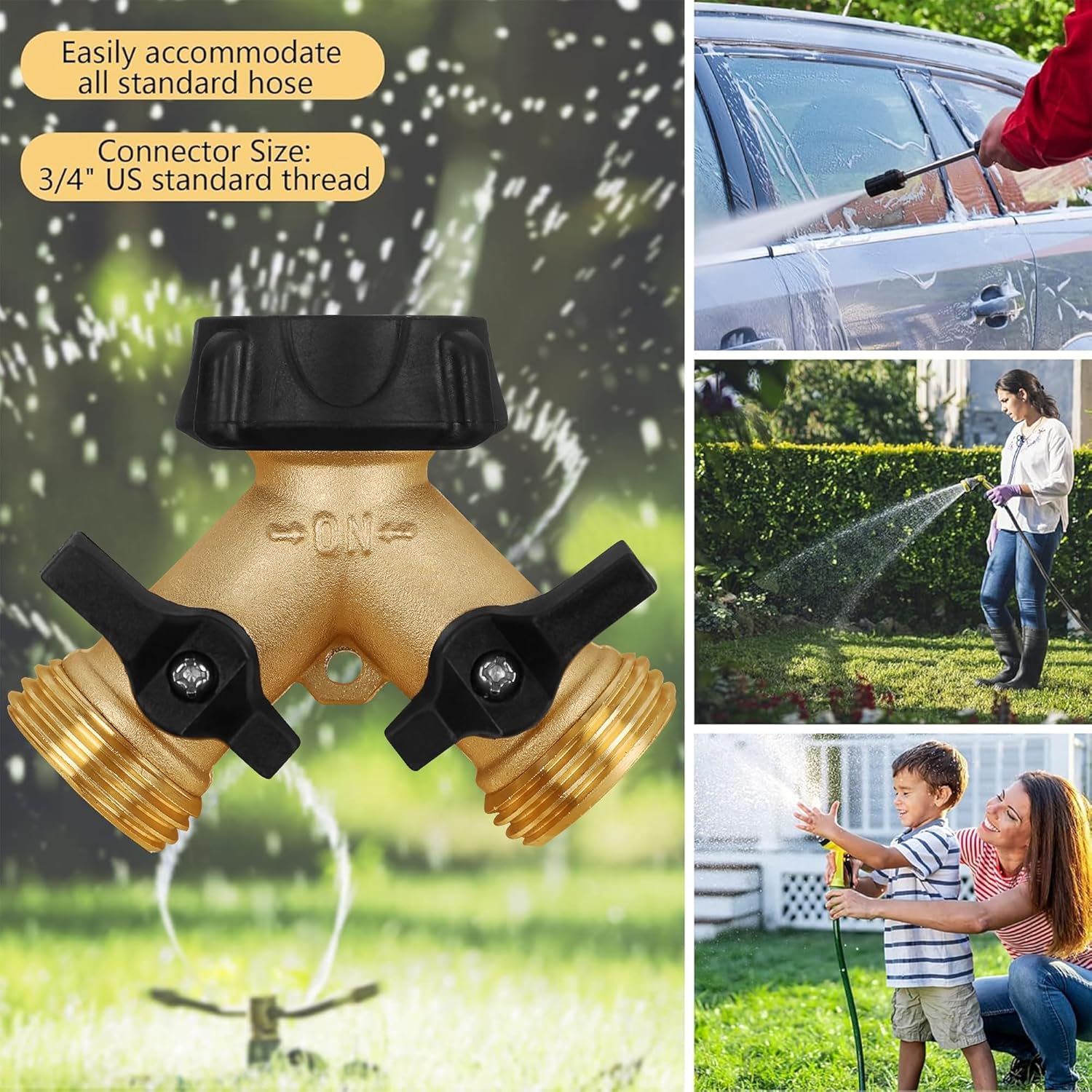 Biswing Garden Hose Splitter 2 Way, Heavy Duty Brass Connector Tap Spl