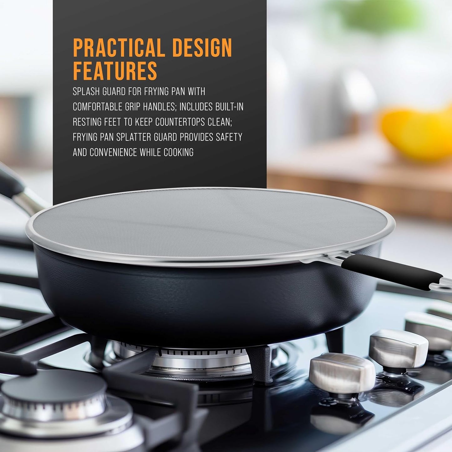 U.S. Kitchen Supply 3피스 스테인리스 스틸 스플래터 가드 세트 (33cm(13인치), 29.2cm(11.5인치), 24.1cm(9.5인치)) 파인 메시 커버, 그리스 및 오일, 프라이팬, 요리 냄비용 튀김 스크린, 휴식 발 및 편안한 그립 핸들 포함