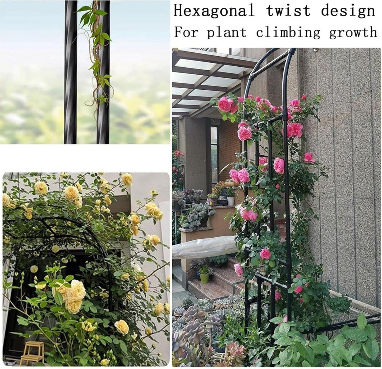 Garden Half Arch Arbor Trellis - Metal & PE Coated Climbing Plant Support, Outdoor Floral Archway for Roses, Vines, and Garden Decor (Black, 60x240x40cm)