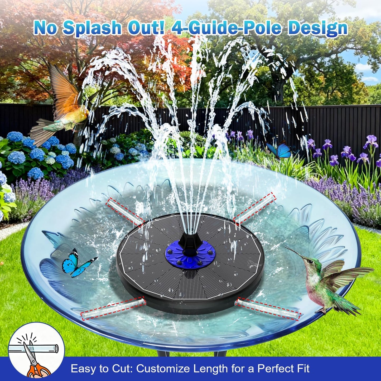 SZMP 3.5W Upgraded Glass Panel Solar Fountain with Auto White LED Night Show, Anti-Drift & Run-Dry Protection, 7 Nozzles Floating Bird Bath Fountain for Garden, Pond, Outdoor (Black)