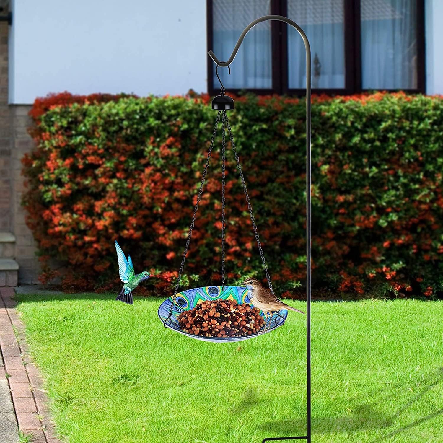 VCUTEKA Bird Bath Hanging for Outdoor Glass Small Bird Feeder Bowl Gar