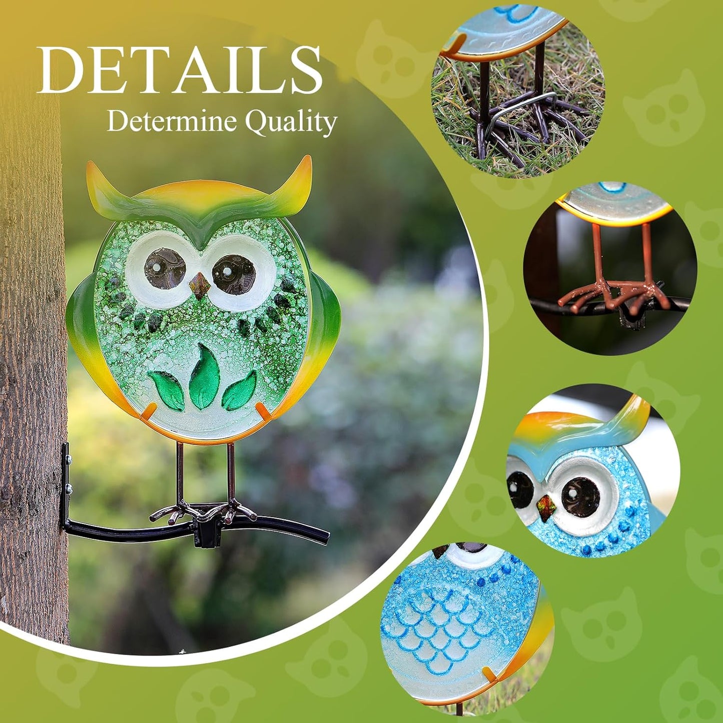 Owl Garden Decor for Outside, Stand & Tree Hugger Outdoor Owls Stakes Yard Art Set of 3, Funny Metal & Glass Stake Gifts for Grandma Mom Women