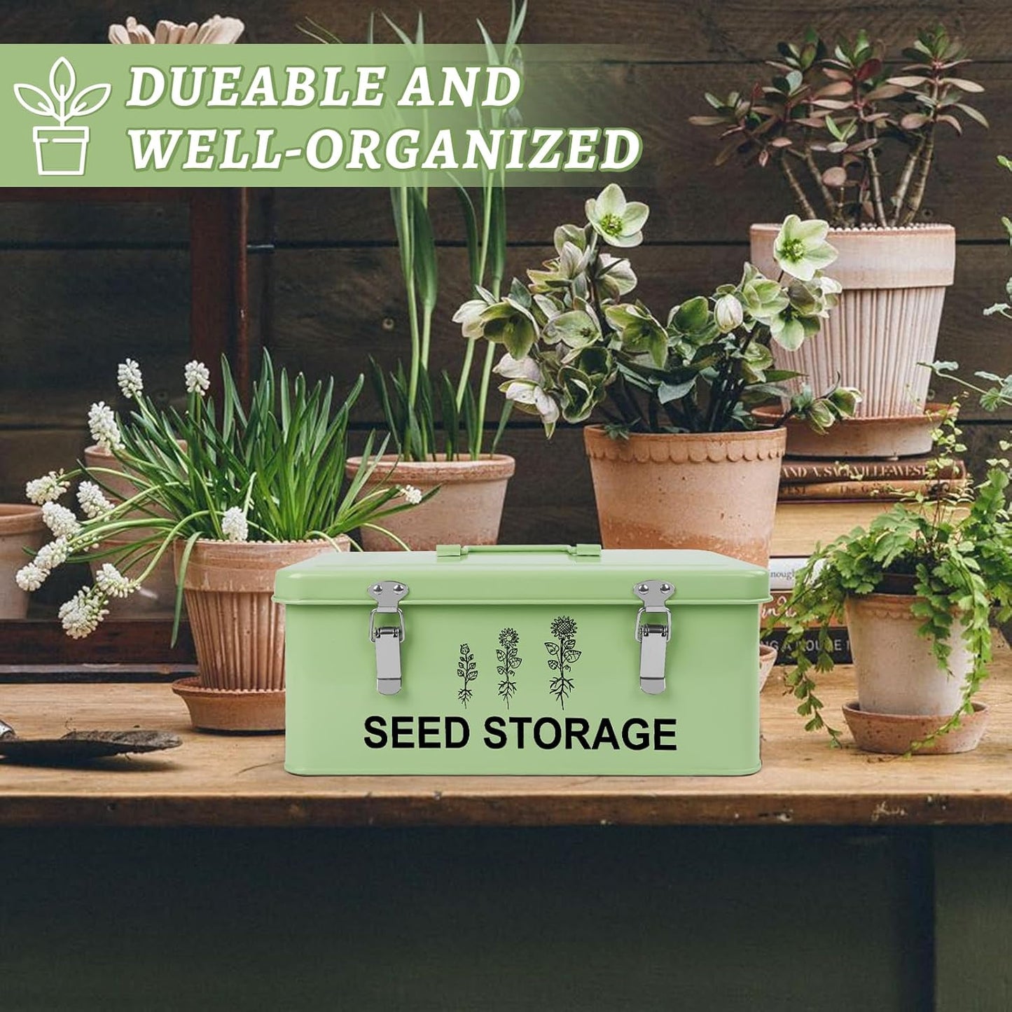 60 Slots Seed Storage Organizer, Metal Seed Saving Box with Lid and Sa