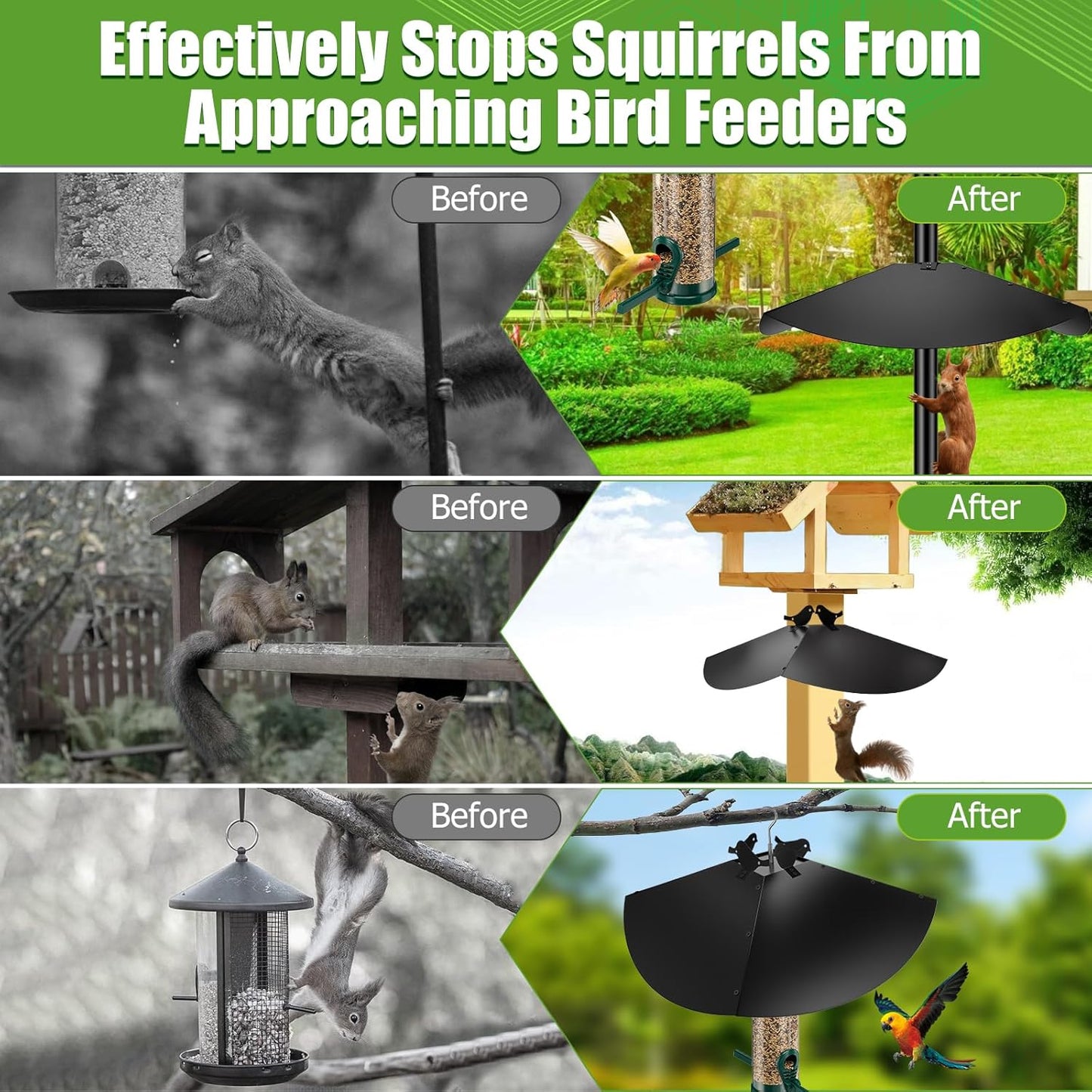 Metal Squirrel Baffle, 24 Inch Squirrel Guard for Bird Feeder Pole Or Shepherd's Hooks, Adjustable Opening Size for 4x4 Post Wooden or 0.7-1.5 Inch Round Pole, Hanging Squirrel Baffles