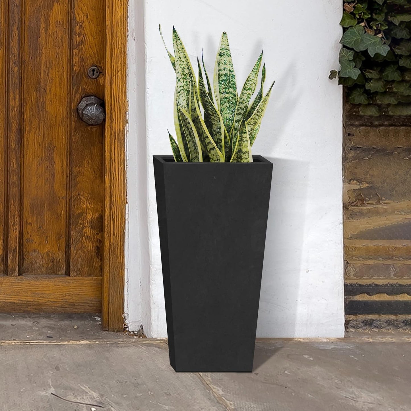 Kante 28" H Concrete Tall Tapered Planter, Large Outdoor Indoor Garden Plant Pot with Drainage Hole and Rubber Plug Home and Patio, Burnished Black Finish