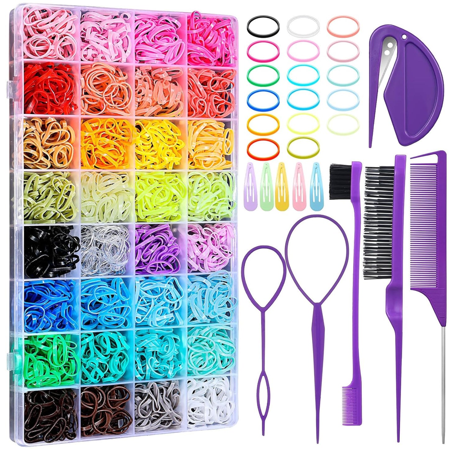 32 Colors Small Hair Rubber Bands with 16 Styling Tools, 2000 Pcs Elas