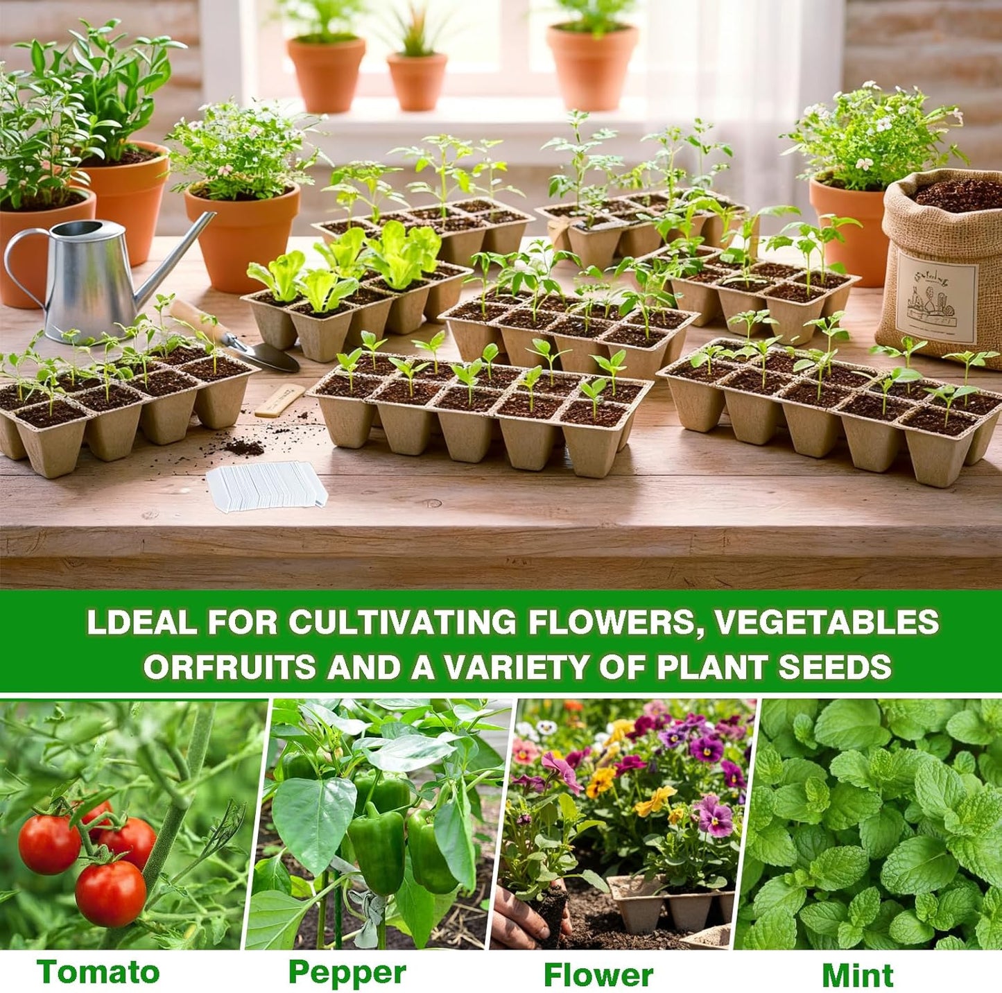 120 Cells Seed Starter Tray, 12 Pack Germination Peat Pots with 100 La